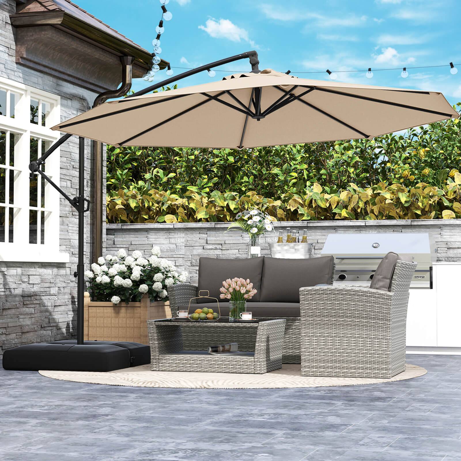 Alt View 4. Costway - Costway 10 FT Offset Hanging Umbrella with Base Patio Cantilever Umbrella 360° Rotation - Beige.