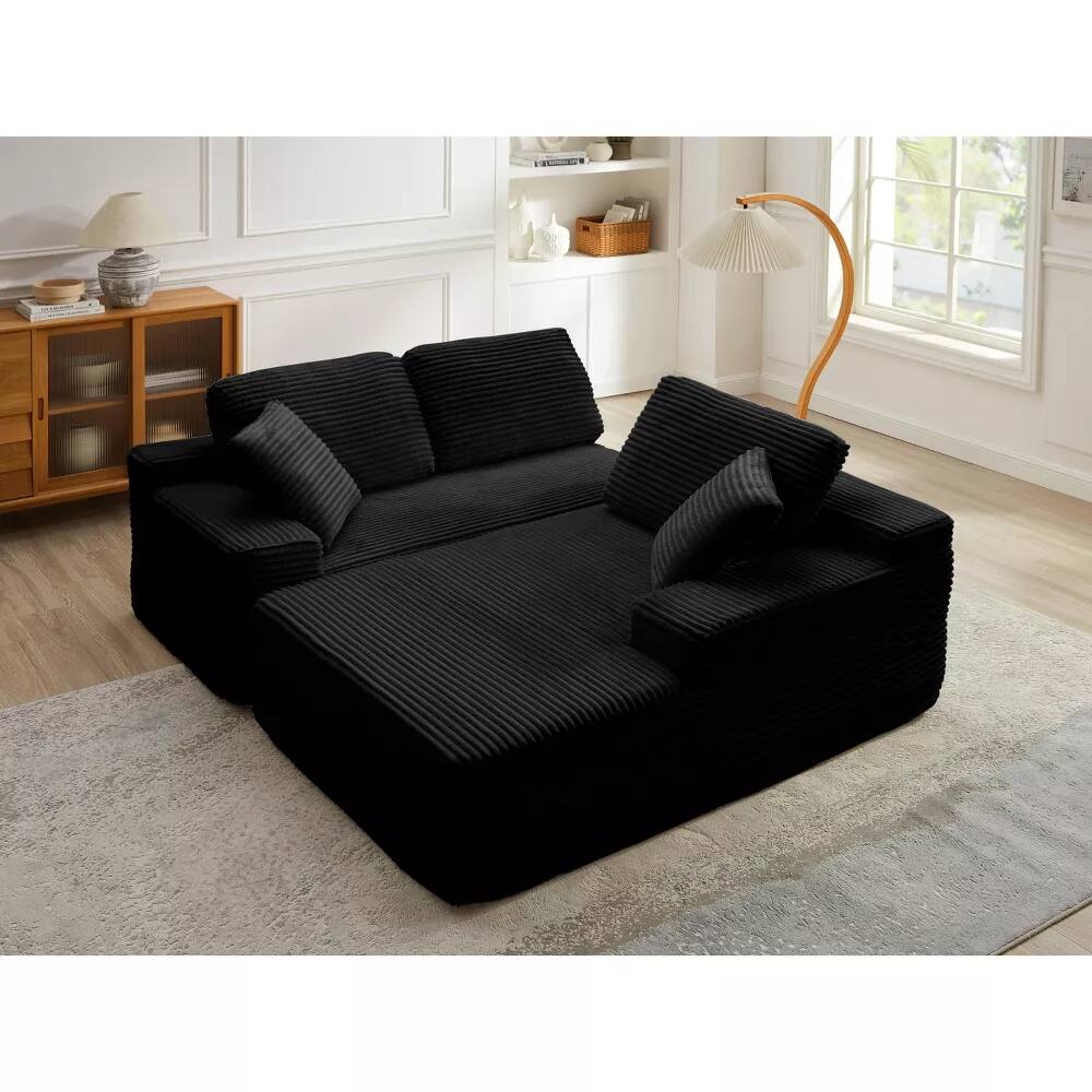 Alt View 3. Meqiodas - 109'' Modern Boneless Sofa Couch, Corduroy Modular Sectional Sofa With L-Shape Chaise, No Assembly Required - Black.