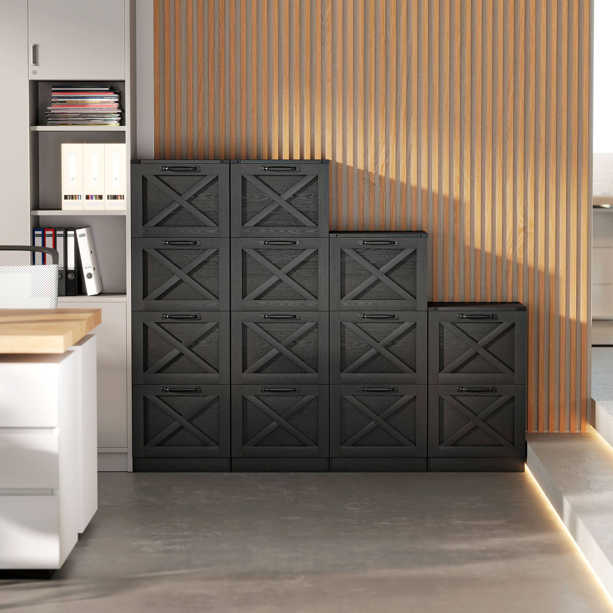 Alt View 8. Homcom - Storage Drawers Farmhouse X Pattern Printer Stand Fits Letter Files 2 Drawers - Black.