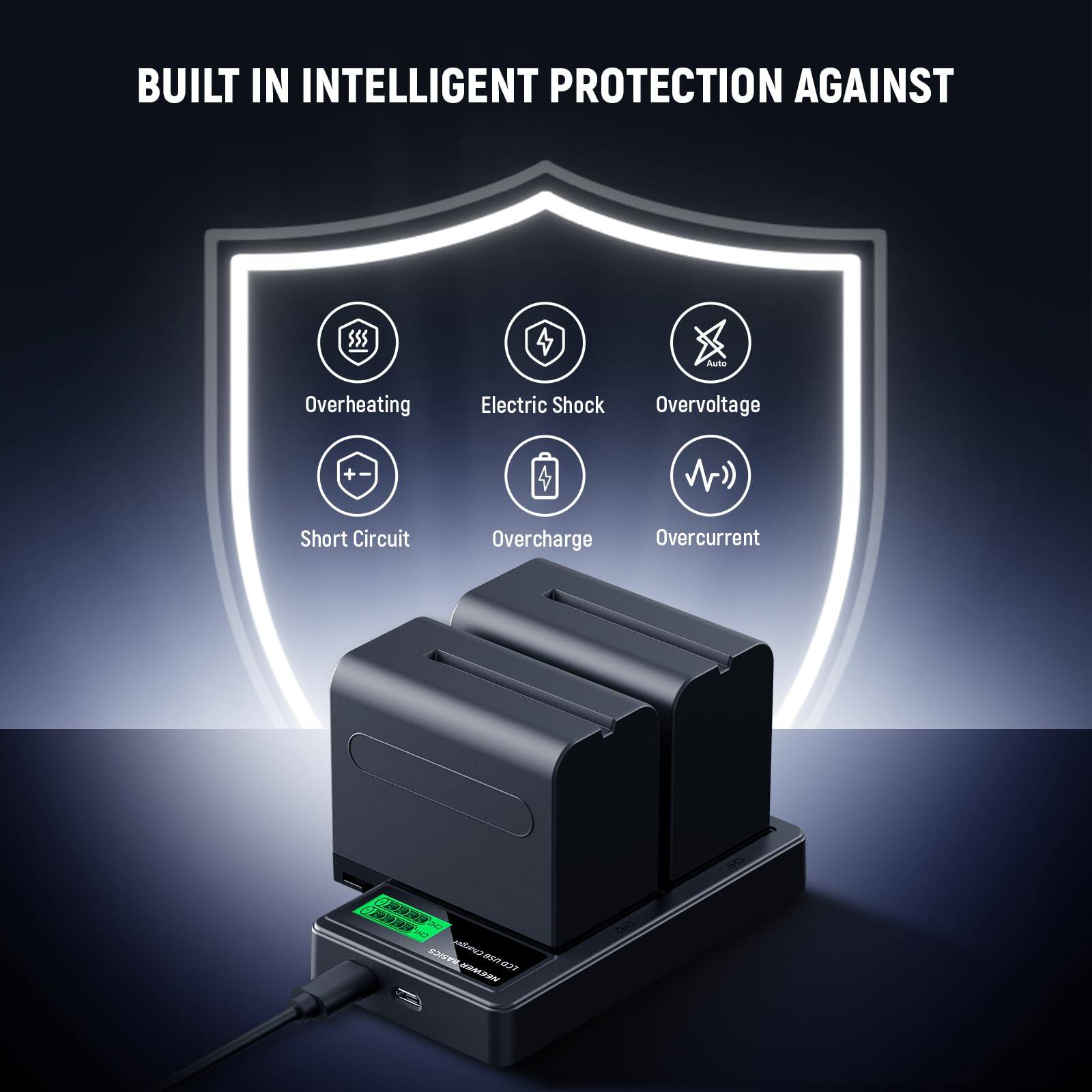 BUILT IN INTELLIGENT PROTECTION AGAINST

- Overheating
- Electric Shock
- Overvoltage
- Short Circuit
- Overcharge
- Overcurrent