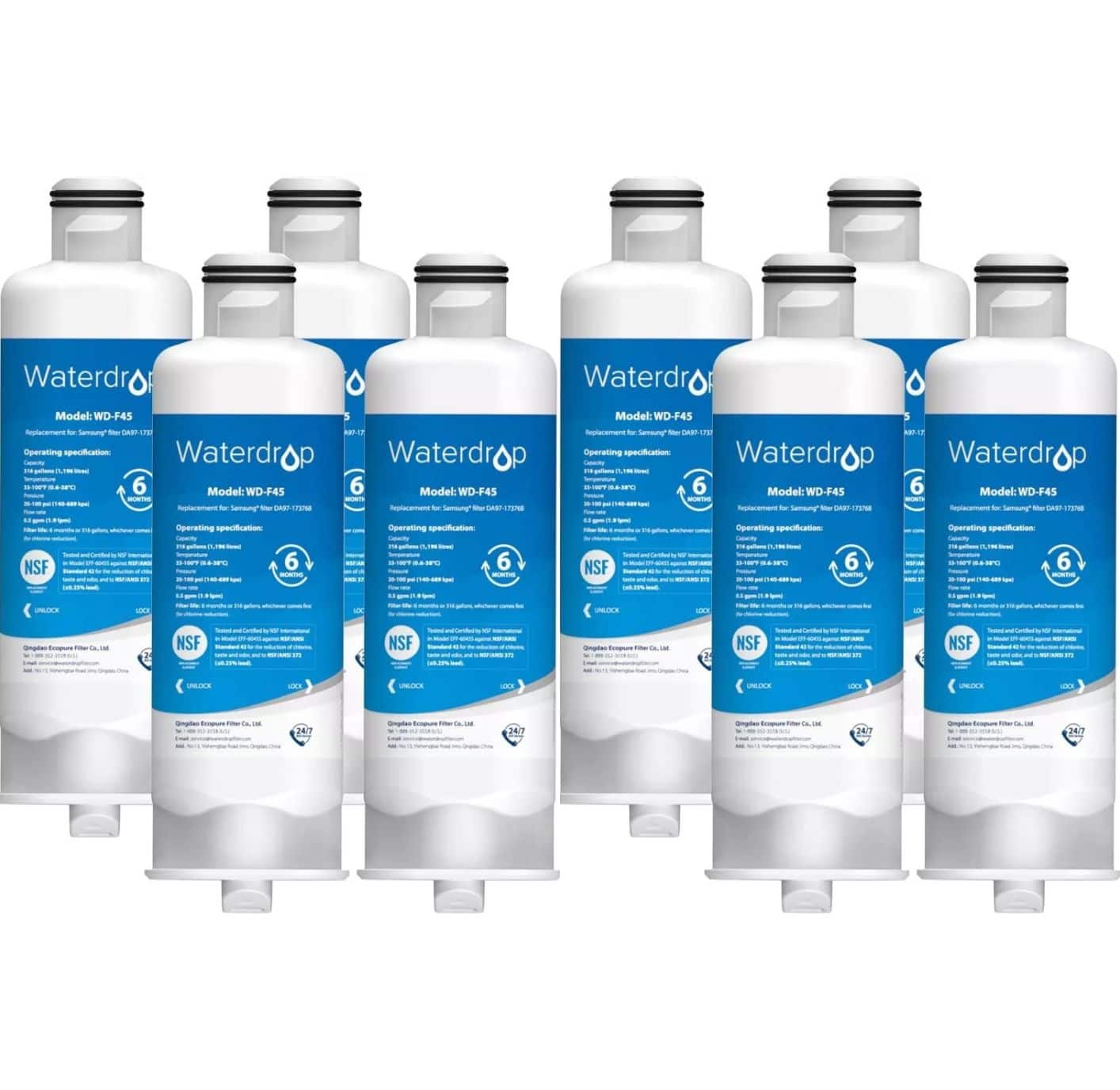Waterdrop - WD-DA97-17376B Refrigerator Water Filter, Pack of 8 - White