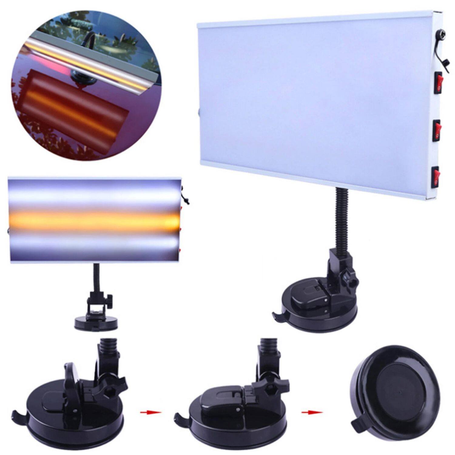 Alt View 2. Home Collection - Paintless Dent Removal (PDR) LED Line Board Light – 3-Strip Repair Lamp Kit with Adjustable Suction Base, USB Powered.
