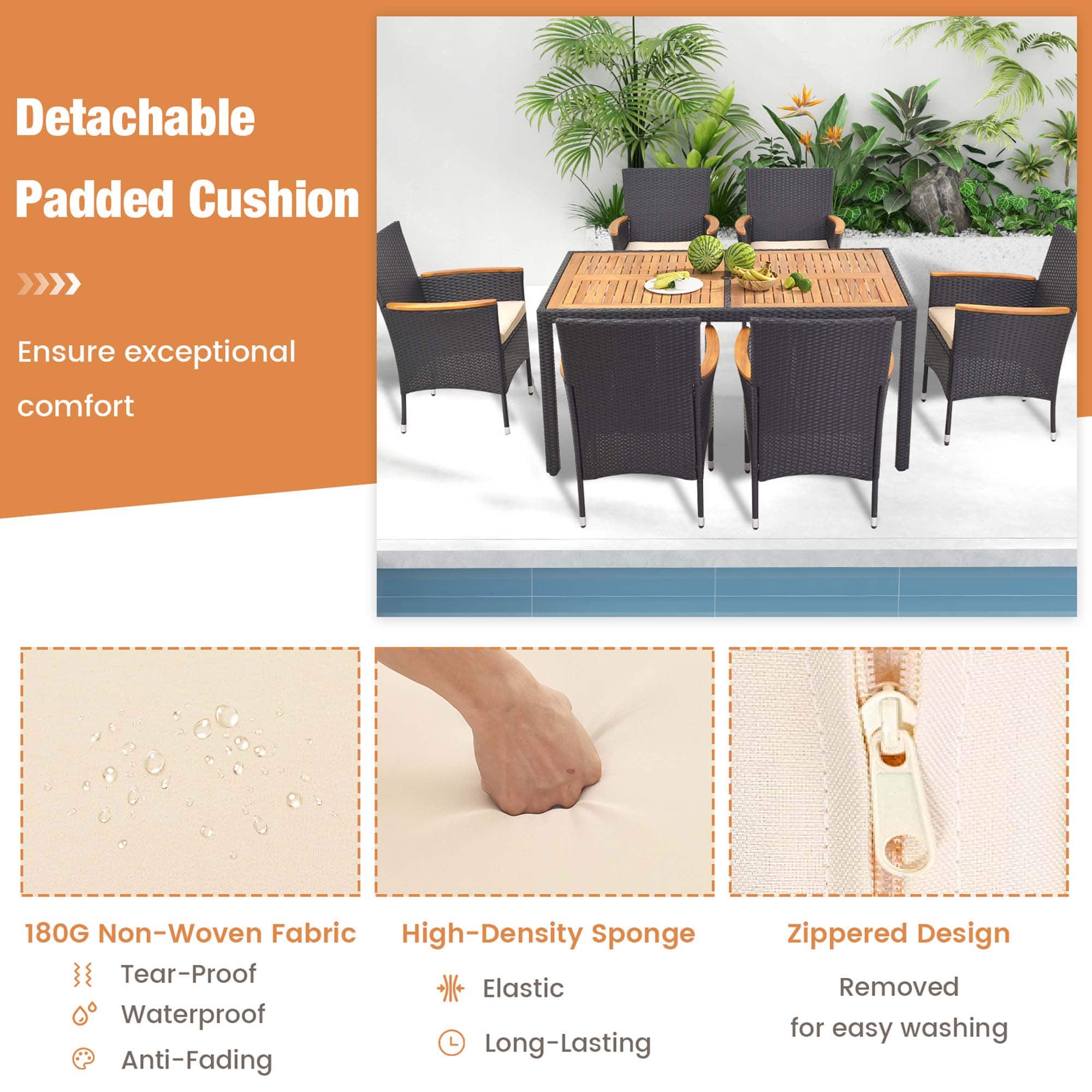 Detachable Padded Cushion: Ensure exceptional comfort with 180G Non-Woven Fabric High-Density Sponge Tear-Proof Elastic Waterproof Long-Lasting Anti-Fading zippered Design Removed for easy washing.
