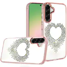 Front. Kitcheniva - Heart Shaped Rhinestones Phone Cover With Tempered Glass For Samsung Galaxy A57 5G Rose Gold - Rose Gold.