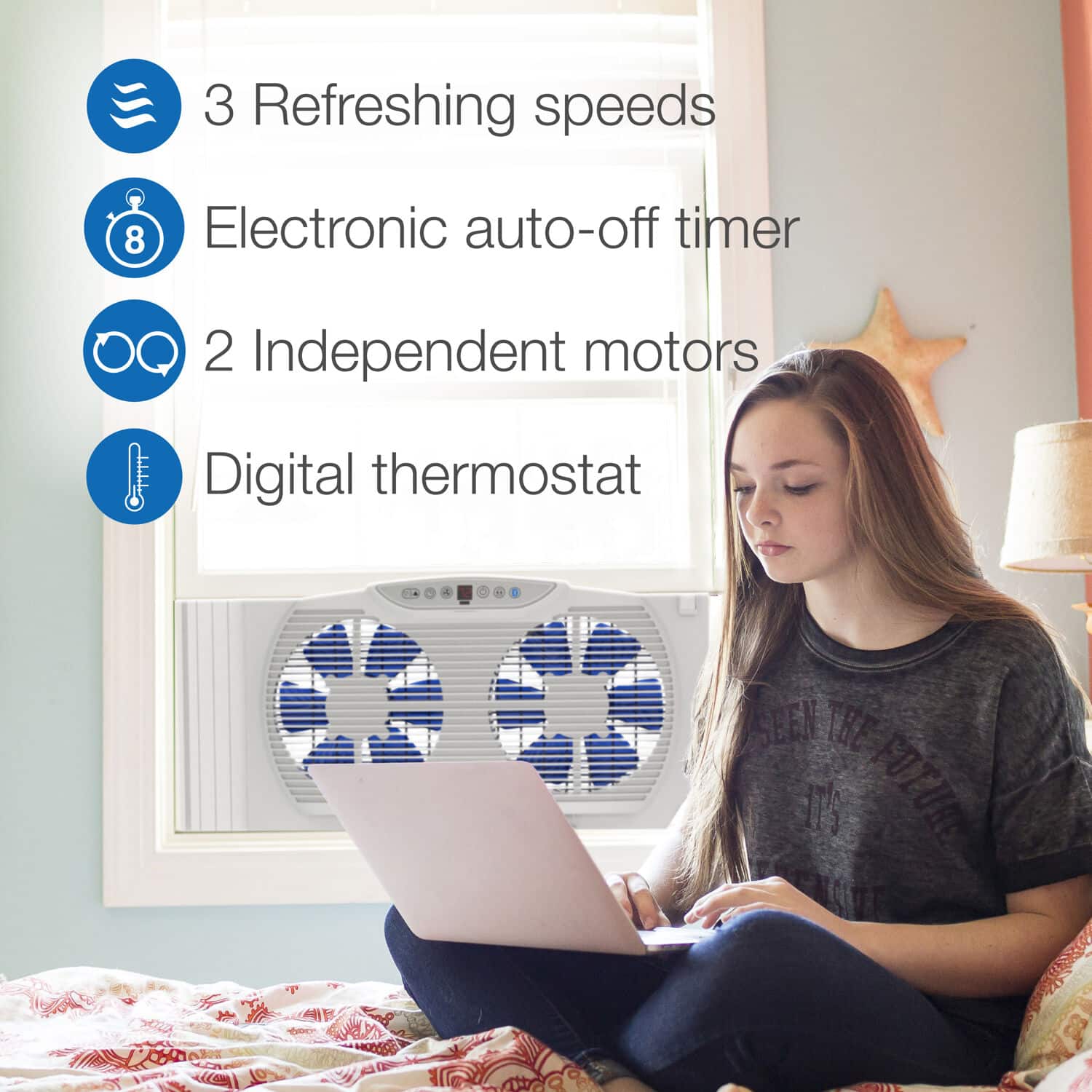 Alt View 14. Lasko - Electrically Reversible Twin Window Fan with Bluetooth - White.