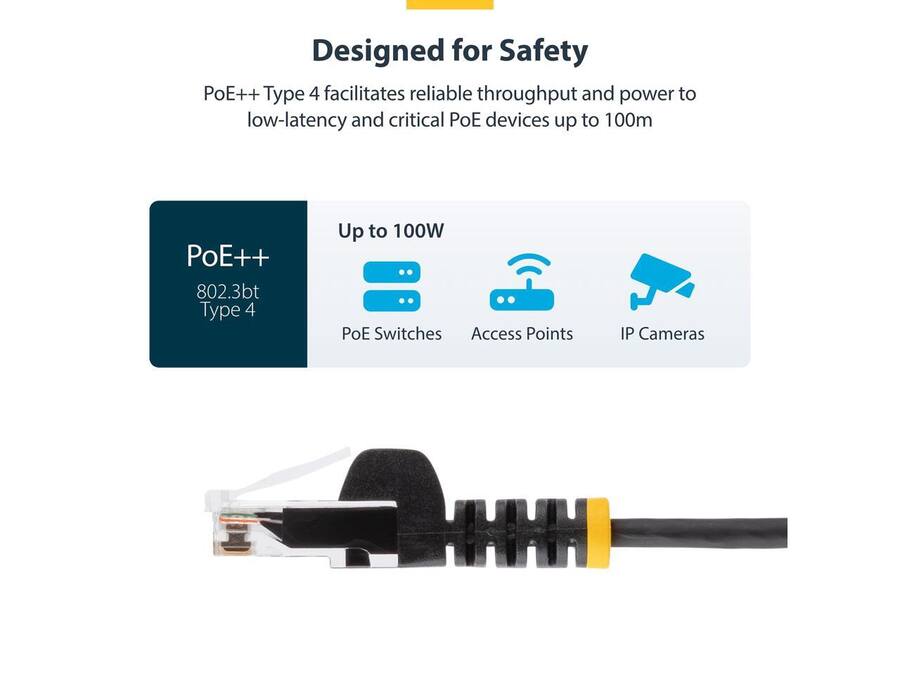 StarTech.com StarTech 2ft Black Slim CAT6 Ethernet Cable, 100W PoE, UTP ...