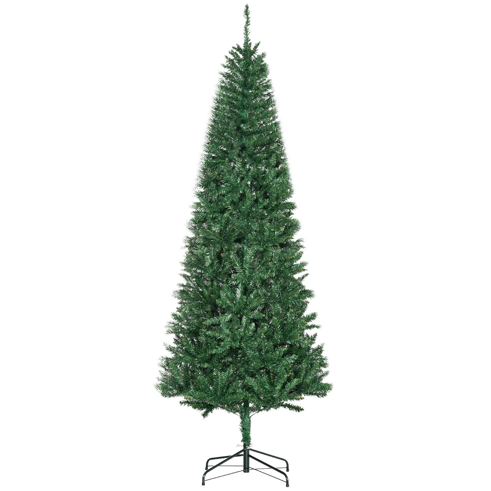 BreeBe - 7 ft Tall Unlit Slim Fir Artificial Christmas Tree with Realistic Branches - Green