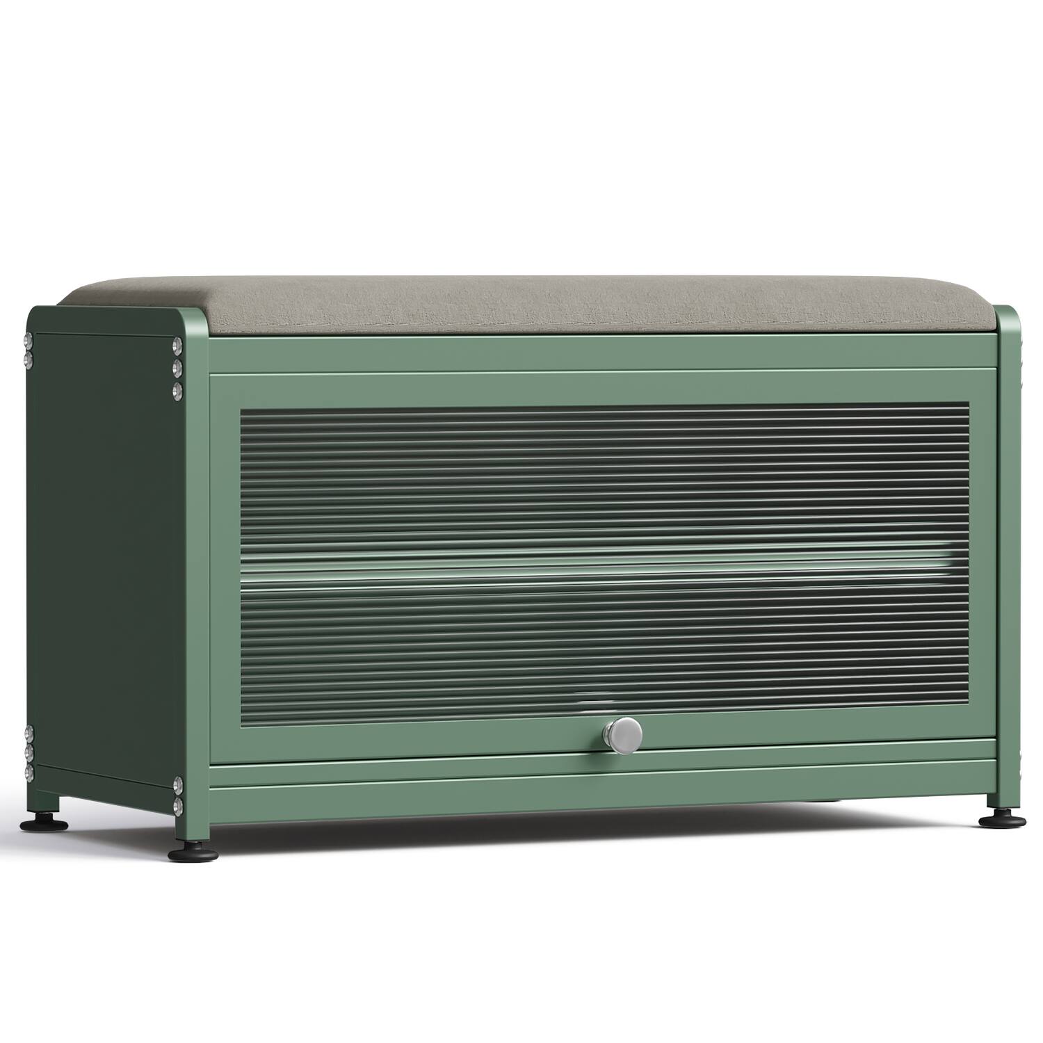 Malletson - 3-Tier Shoe Storage Bench, Metal Shoe Rack with Removable Seat Cushion, for Entranceways, Hallways and Bedrooms - Green