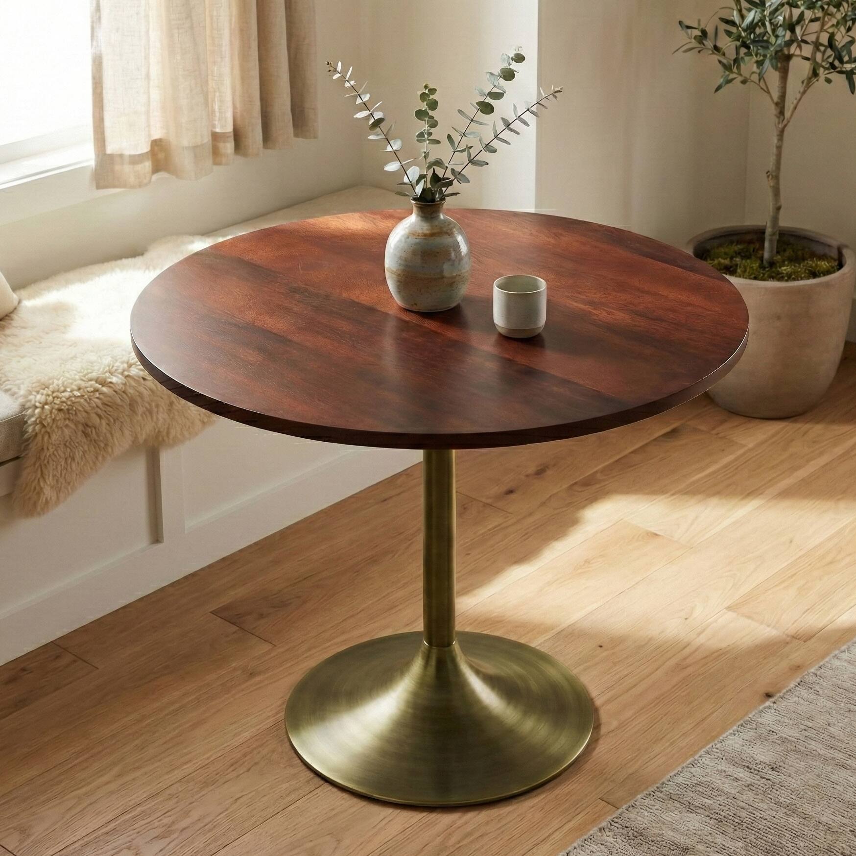 Angle. Simpli Home - Radford 36 inch Wide Solid Mango Wood Round Dining Table, Burnt Umber - Burnt Umber.