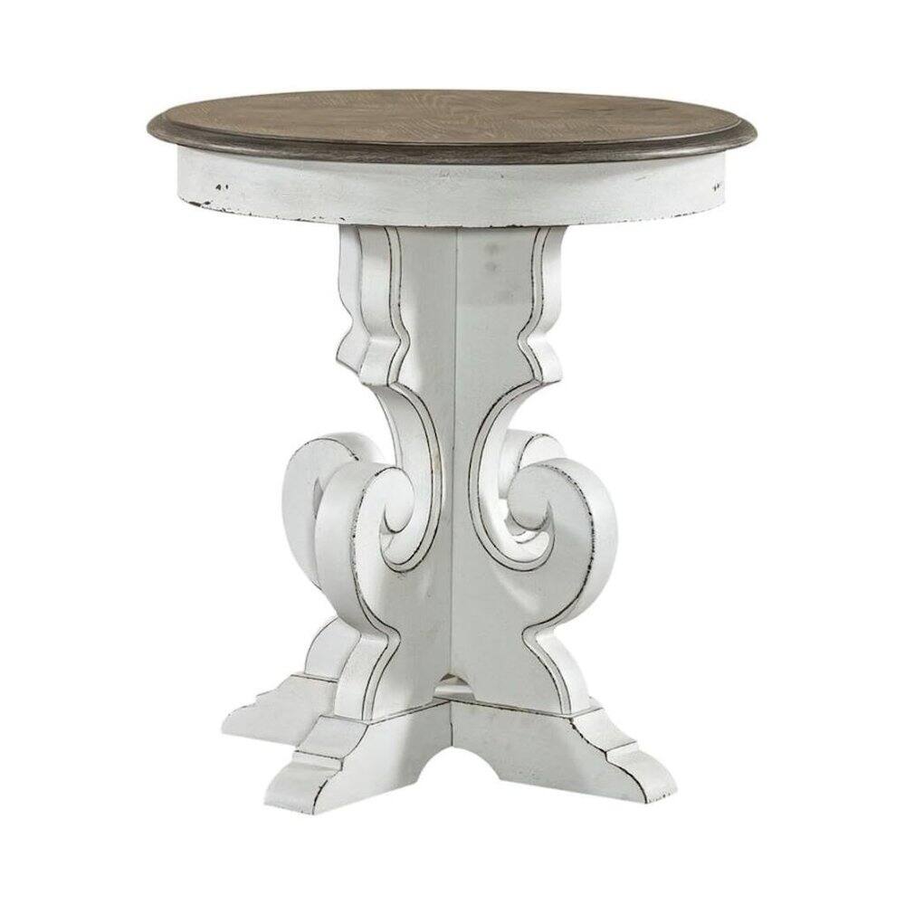 Back. Starlight Canyon Home - Antique White Round Side Table Accent Piece for Rustic Living Rooms - White.