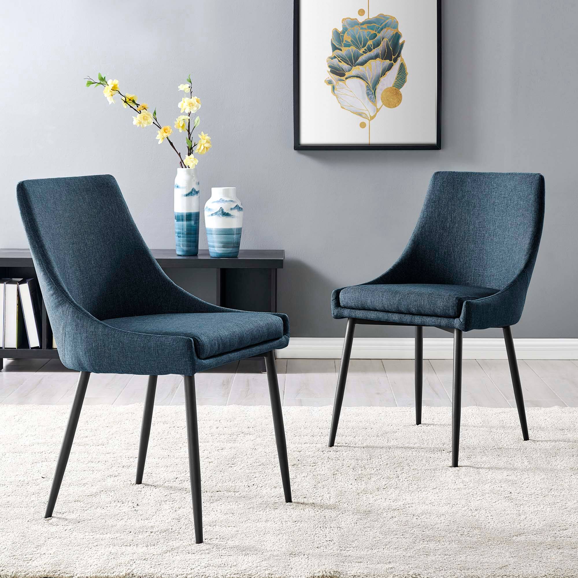 Alt View 3. Modway - Viscount Upholstered Fabric Dining Chairs Set of 2 by Modway - Blue.