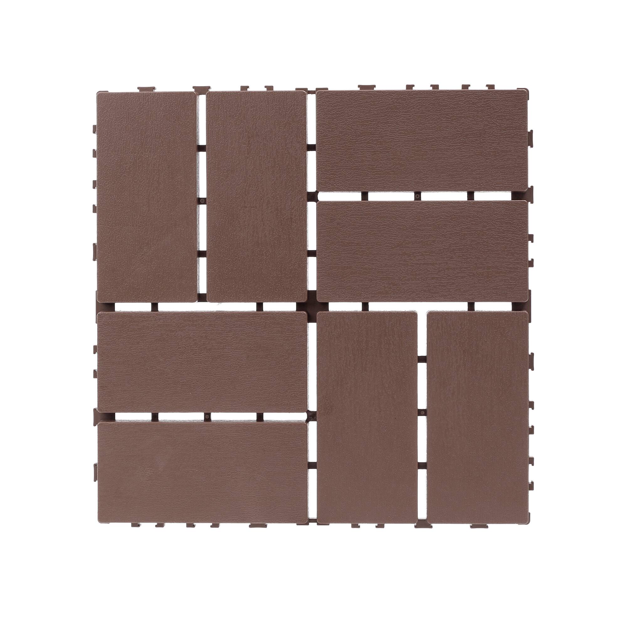 Angle. Loheer - 44-Pack Interlocking 12x12 Inch Waterproof Decking Tiles for Patio Balcony Poolside - Brown.