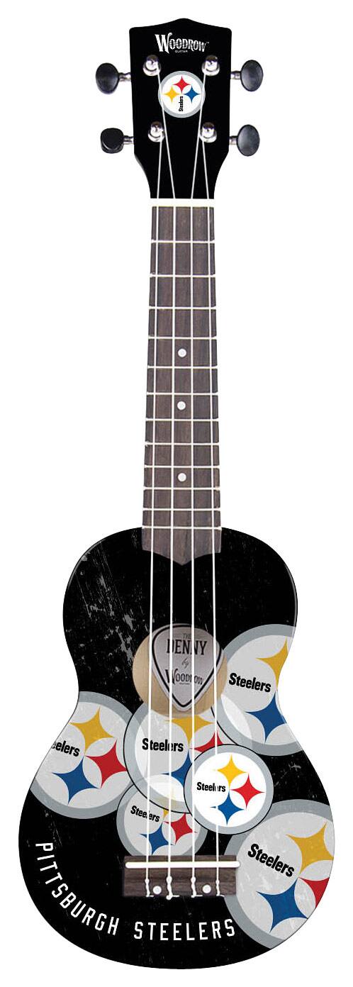 Front. Woodrow - Denny Pittsburgh Steelers 4-String Soprano Ukulele - Black/White/Yellow/Blue/Red.
