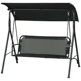 Outsunny - Outdoor Patio Swing Chair w/ Cushion, Steel Frame Stand, Adjustable Tilt Canopy for Patio, Garden - Black