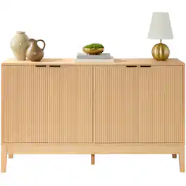 Best Choice Products - 4-Door Reeded Storage Cabinet w/ Soft-Close Doors, Multipurpose Accent Furniture - Natural