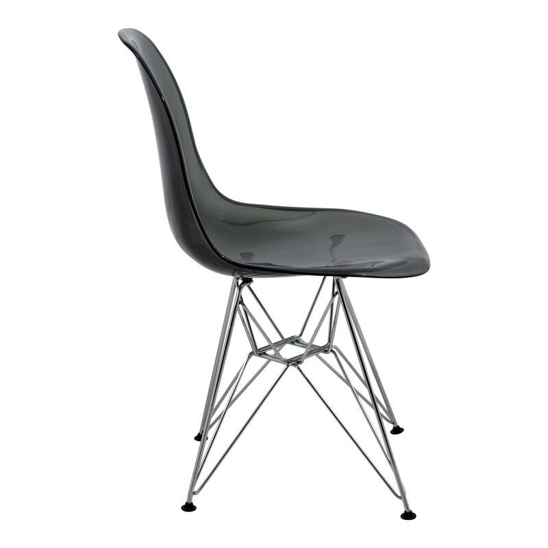 Back. LeisureMod - Cresco Modern Acrylic Dining Chair, Ergonomic Curved Seat with Chrome Eiffel Base - Transparent Black.