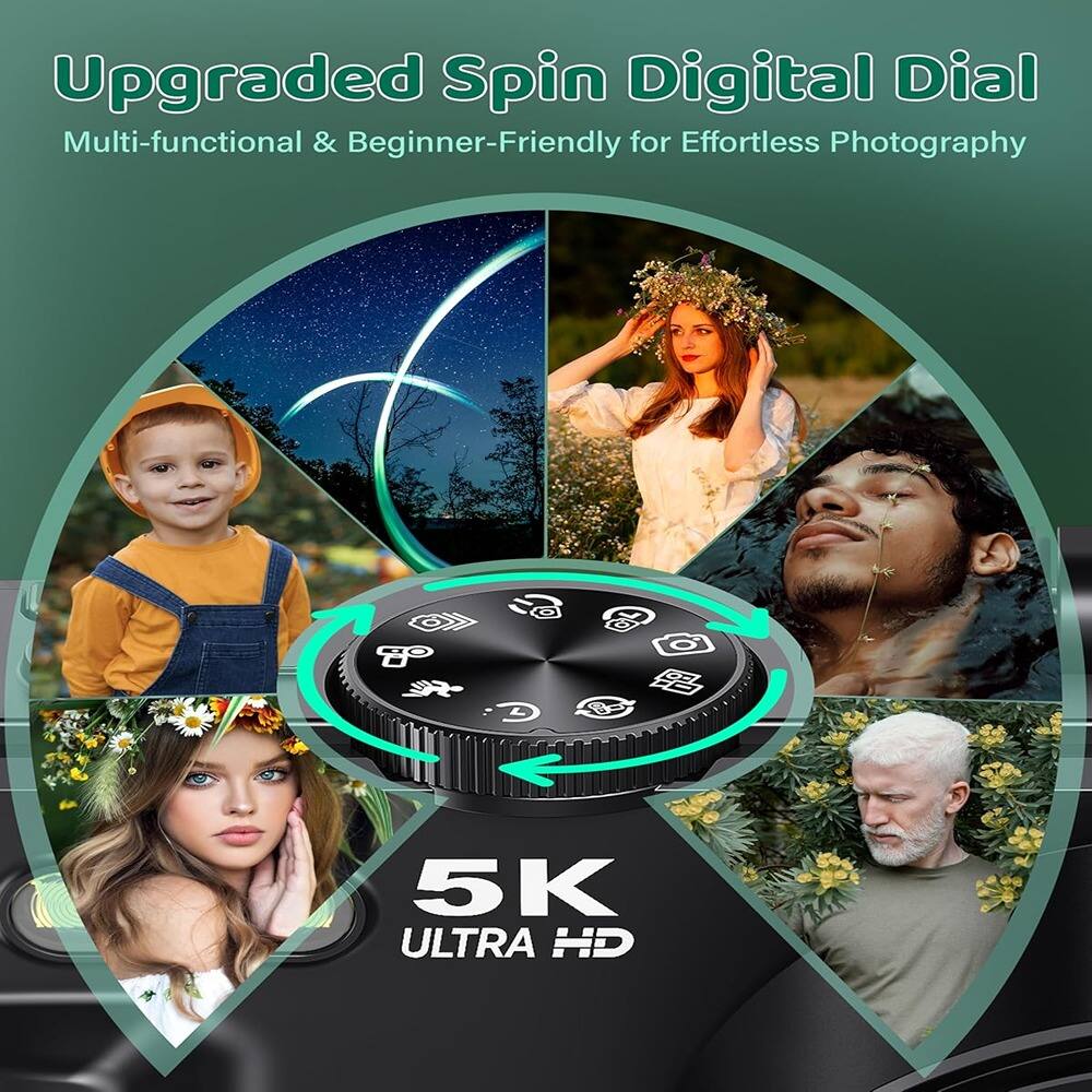 Upgraded Spin Digital Dial  
Multi-functional & Beginner-Friendly for Effortless Photography  

5K ULTRA HD