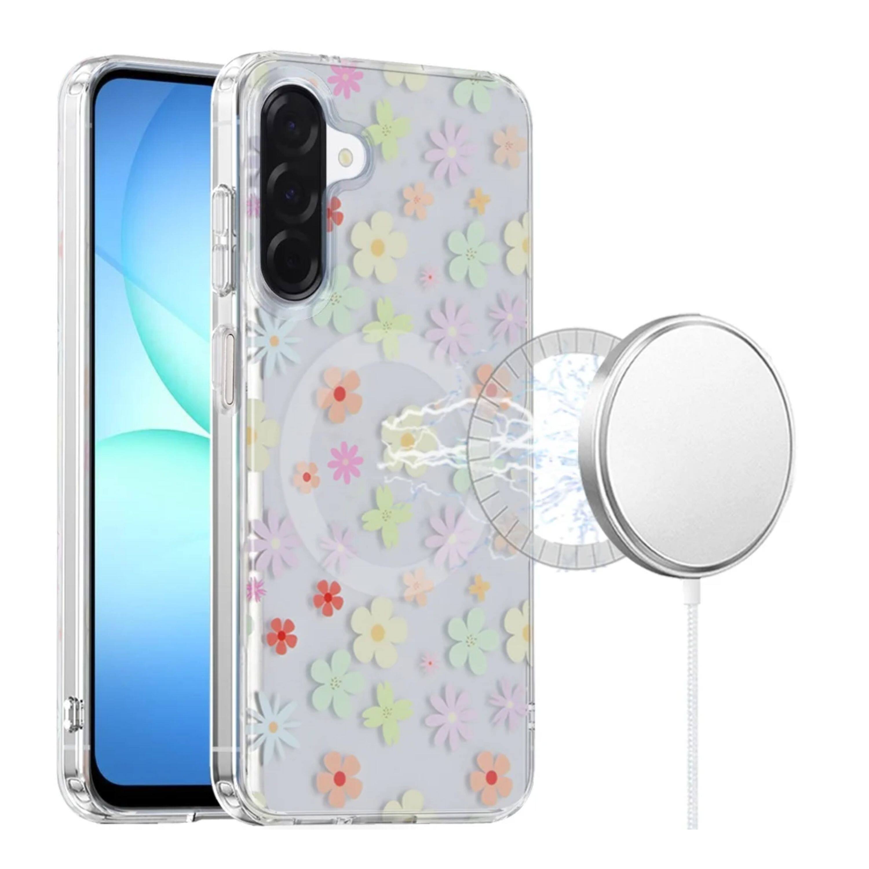 Angle. Kitcheniva - IMD Dual Layer Magnetic Circle Cover Phone Case With Tempered Glass For Samsung Galaxy A17 5G Pastel Daisy - Pastel Daisy.