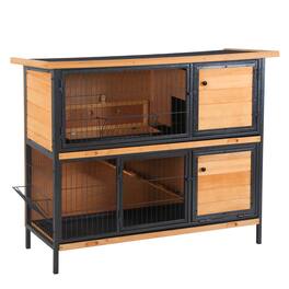 Pawhut - Wooden 48" 2-Story Large Rabbit Hutch, Metal Frame with Individual Room, Ramp, No Leak Tray, Feeding Trough