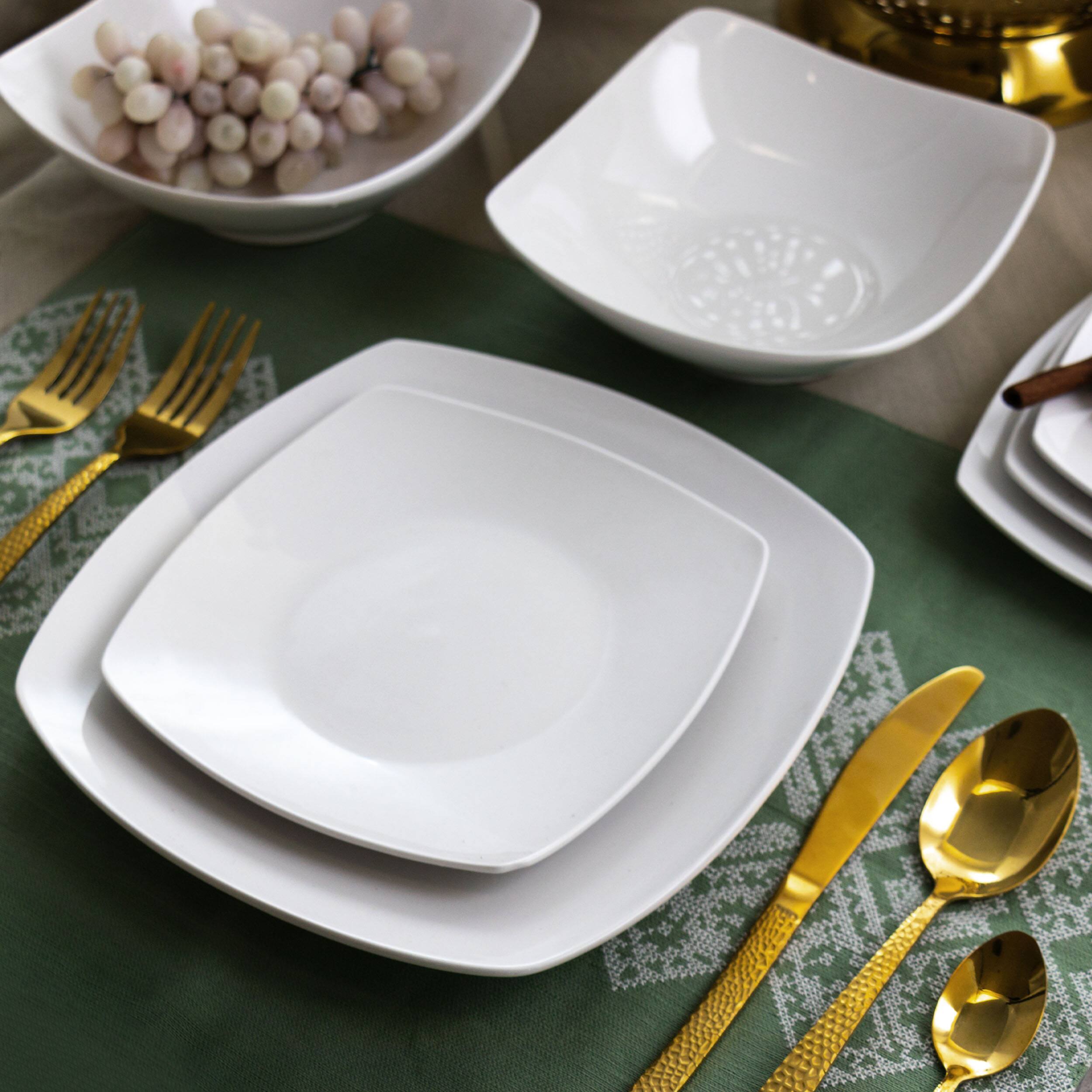 Alt View 10. Elama - Elama Newman 18 Piece Square Porcelain Dinnerware Set in White - White.
