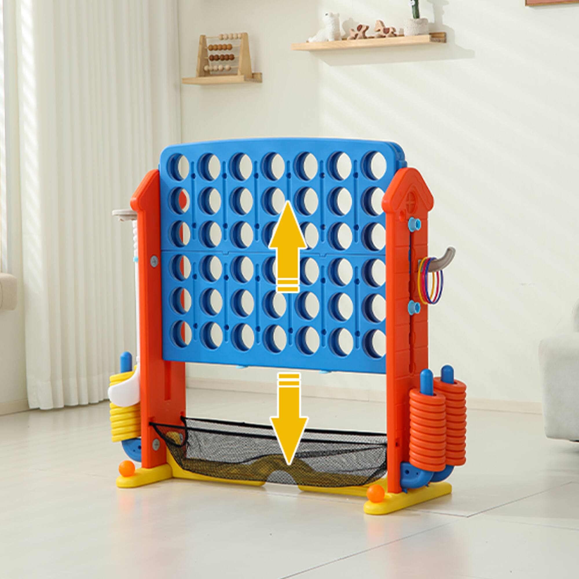 Left. ELEMENT ACE - Multifamily Giant Game Set with Adjustable Stand and 4-in-1 Sports Activity Center for Indoor and Outdoor - Orange.