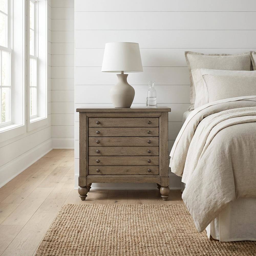 Alt View 2. Starlight Canyon Home - Dusty Taupe Bedside Chest with Charging Station and Modern Design - Multi.