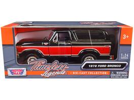 1978 Ford Bronco Ranger XLT with Spare Tire "Timeless Legends" Series 1/24 Diecast Model Car by Motormax - Black And Red