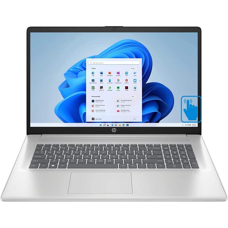 Front. HP - HP 17.3" HD+ Touchscreen Laptop,AMD Ryzen 5 7430U,16GB RAM 1TB SSD,AMD Radeon Graphics,Win 11 Pro,Silver - Silver.