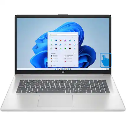 Front. HP - HP 17.3" HD+ Touchscreen Laptop,AMD Ryzen 5 7430U,16GB RAM,1TB SSD,AMD Radeon Graphics,Win 11,Silver - Silver.