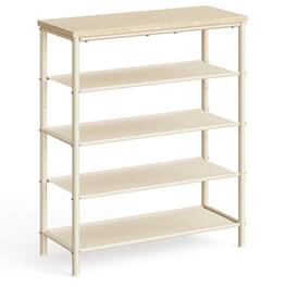 ThinkLink Electronic - Shoe Rack 4-tier Storage Organizer For Entryway And Closet Holds 9-12 Pairs Of Shoes 3 Fabric Shelves Steel - Natural Beige + Pearl White 5 Tiers (29.5"W)