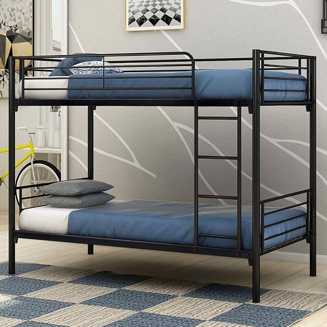 Alt View 8. Winado - 78" Modern Metal Bunk Bed Heavy Duty Twin Over Twin Size Bed Frame with Ladder for Kids Adult Children Bedroom Dorm - Black.