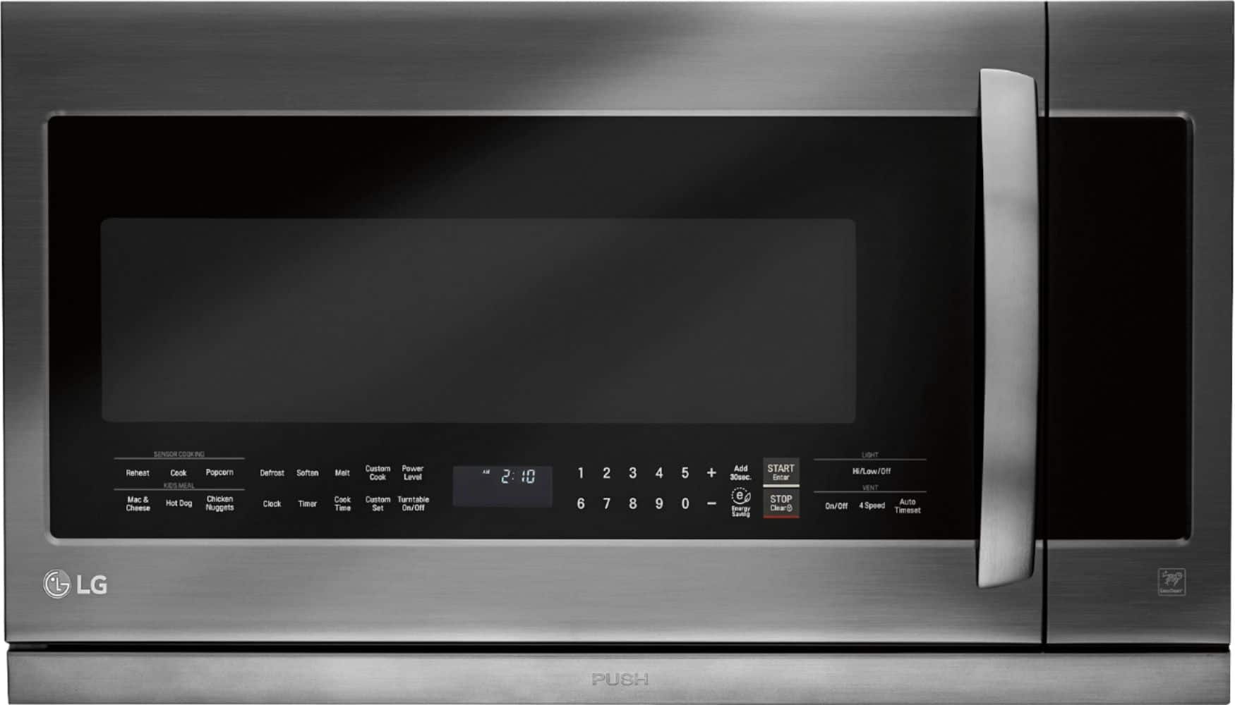 Front. LG - 2.2 Cu. Ft. Over-the-Range Microwave with Sensor Cooking and ExtendaVent 2.0 - Black Stainless Steel.