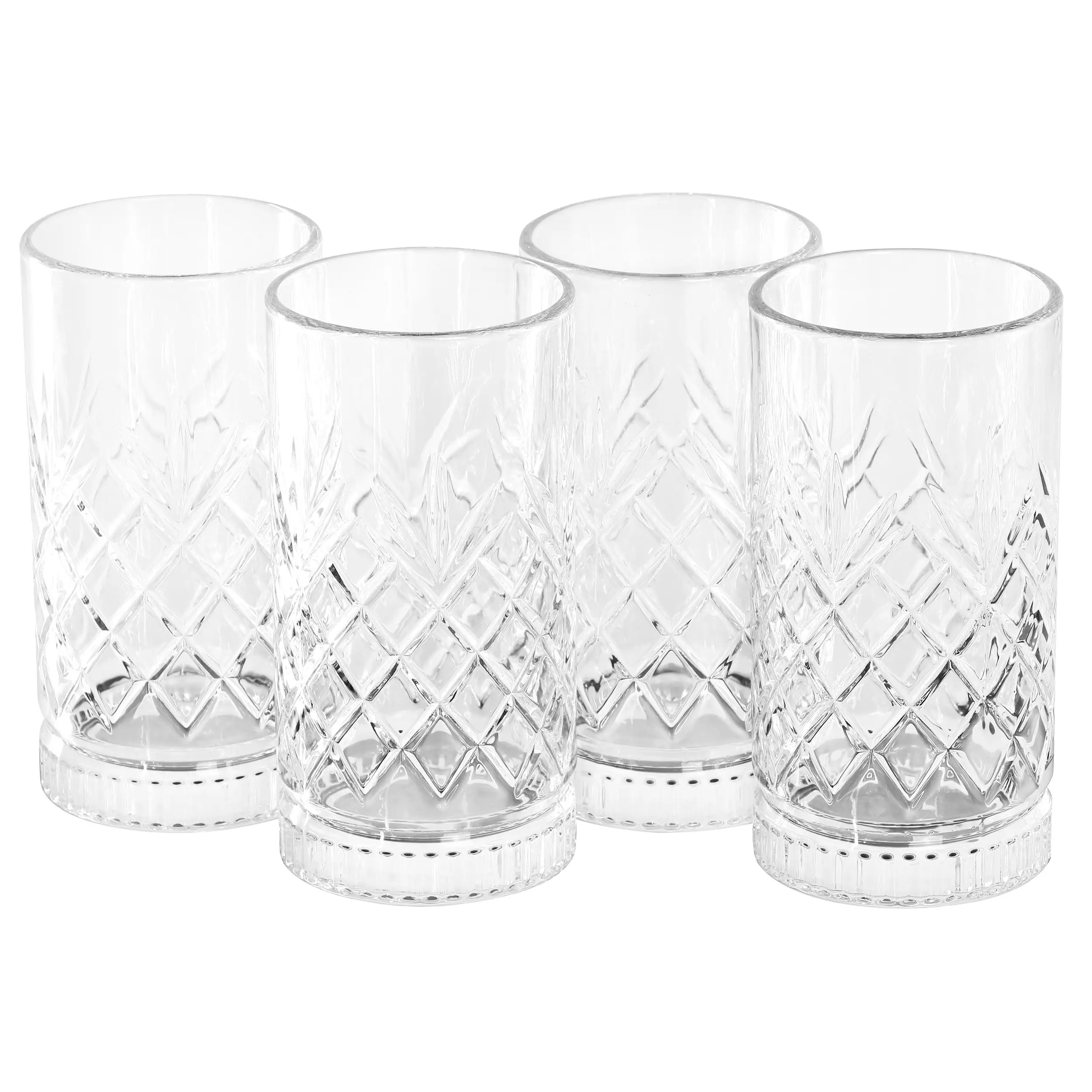 Gibson - Home 4 Piece 16 Ounce Diamond Embossed Glass Tumbler Set - Clear