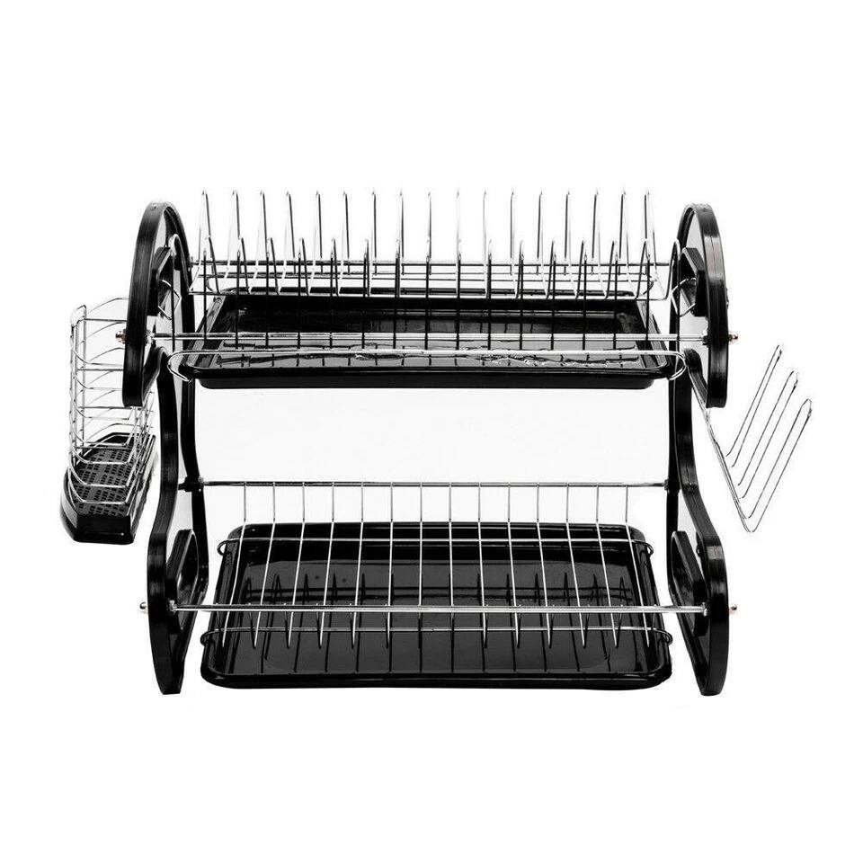 Angle. Home Collection - 2-Tier Stainless Steel Dish Drying Rack with Cup Holder and Utensil Drainer - Silver.