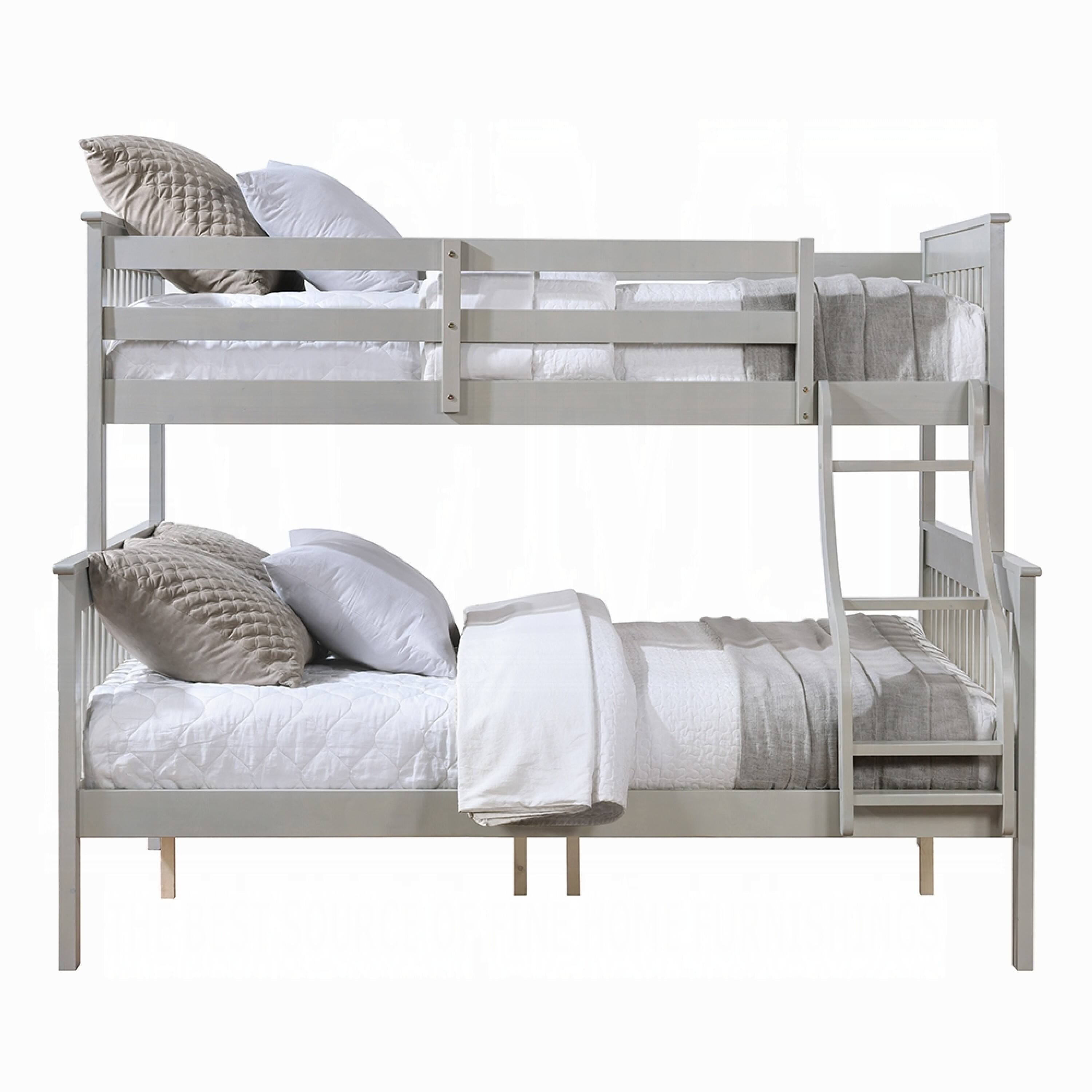 Alt View 1. Manhattan Lane - Rita Twin over Full Bunk Bed, Slatted Frame, Fixed Ladder - Gray, Light Brown.