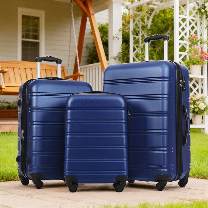 Alt View 4. HTUTWOO - 3 Piece Luggage Set Hardside Spinner Suitcase - 100% ABS Material, 360° Spinner Wheels, TSA Lock, Expandable,20"/24"/28" - Blue.