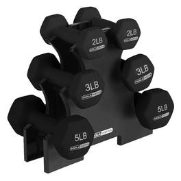 HolaHatha - 2, 3, and 5 Pound Neoprene Dumbbell Free Hand Weight Set w/Rack - Black