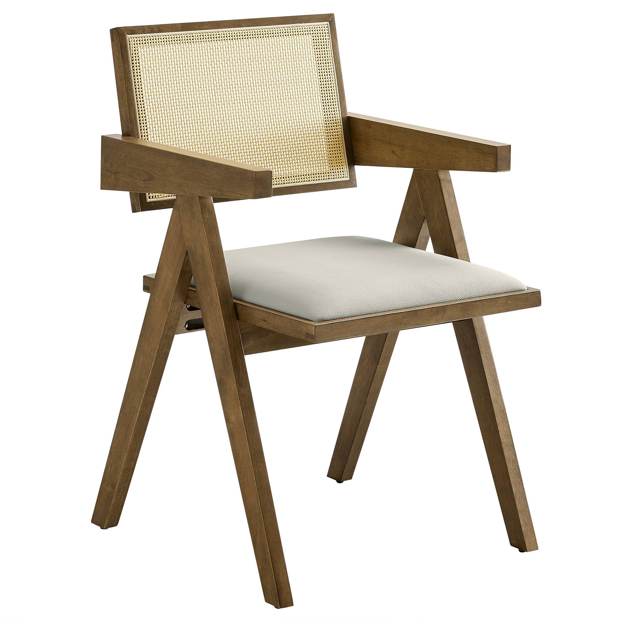 Alt View 2. Modway - Thera Vegan Leather Cane Dining Armchairs Set of 2 by Modway - Weathered Oak Stone.