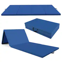 Costway - 10' x 4' x 2" 4-Panel Folding Exercise Mat with Carrying Handles for Gym Yoga - Navy