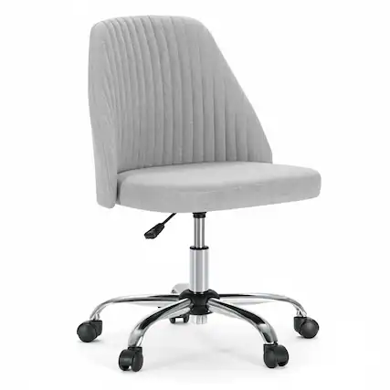 Front. AOITUN - Vanity Swivel Task Chair - Cute Spinning PU Vinyl Vanity Chair with Back, Armless Adjustable Desk Chair for Home Office - Gray.