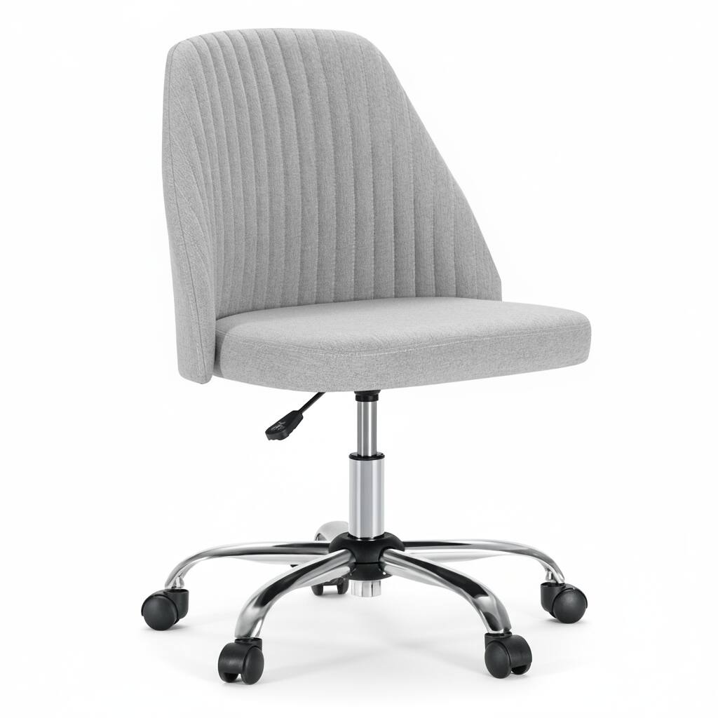 Front. AOITUN - Vanity Swivel Task Chair - Cute Spinning PU Vinyl Vanity Chair with Back, Armless Adjustable Desk Chair for Home Office - Gray.
