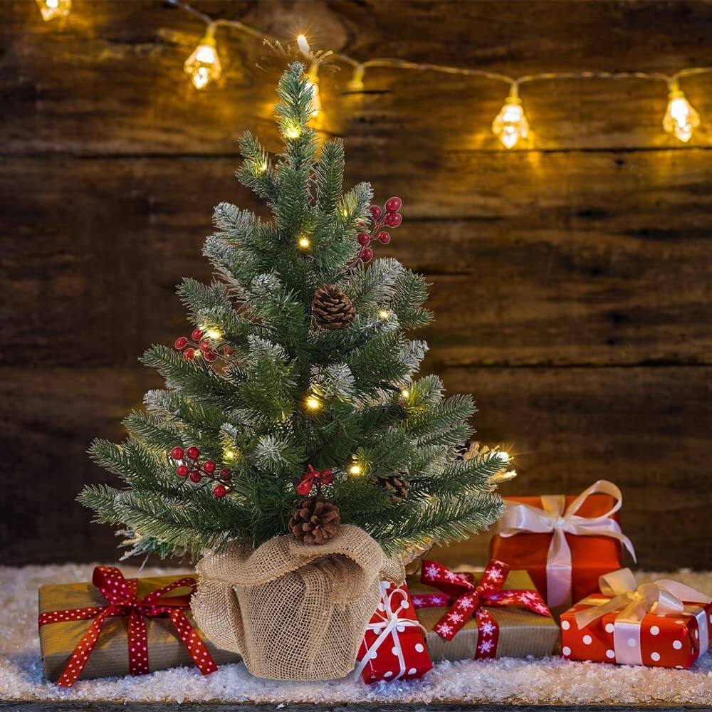 Angle. RTMB - 2 FT Snow Flocked Mini Christmas Tree with 20 LED Lights and Timer, Tabletop - Color: Mymt-104.