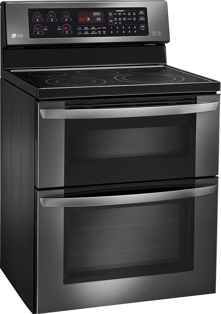 Angle. LG - 6.7 Cu. Ft. Freestanding Double Oven Electric Convection Range - Black Stainless Steel.