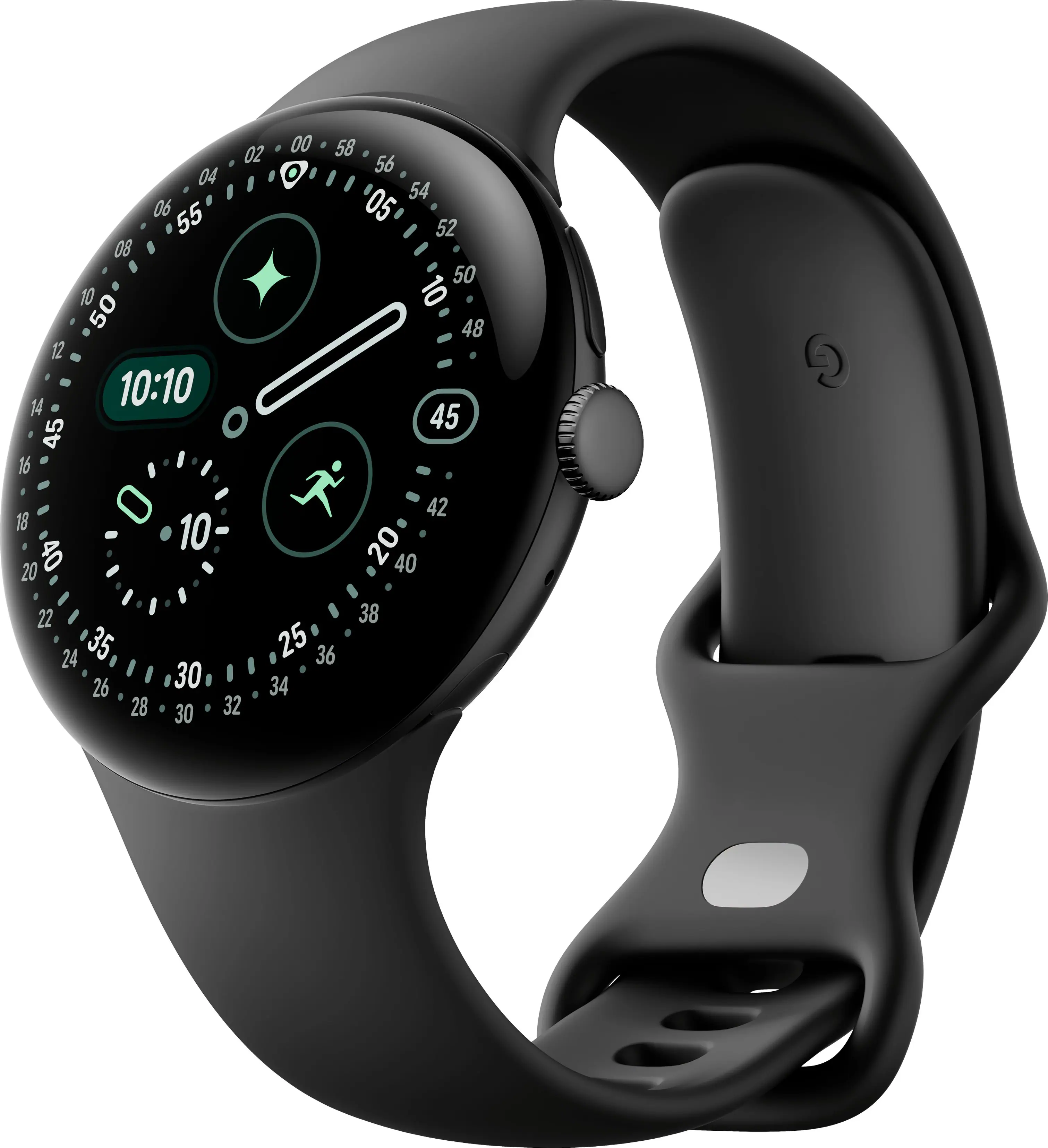 Front. Google - Google Pixel Watch 4 (45mm) - Wi-Fi - Matte Black Case - Obsidian Band.