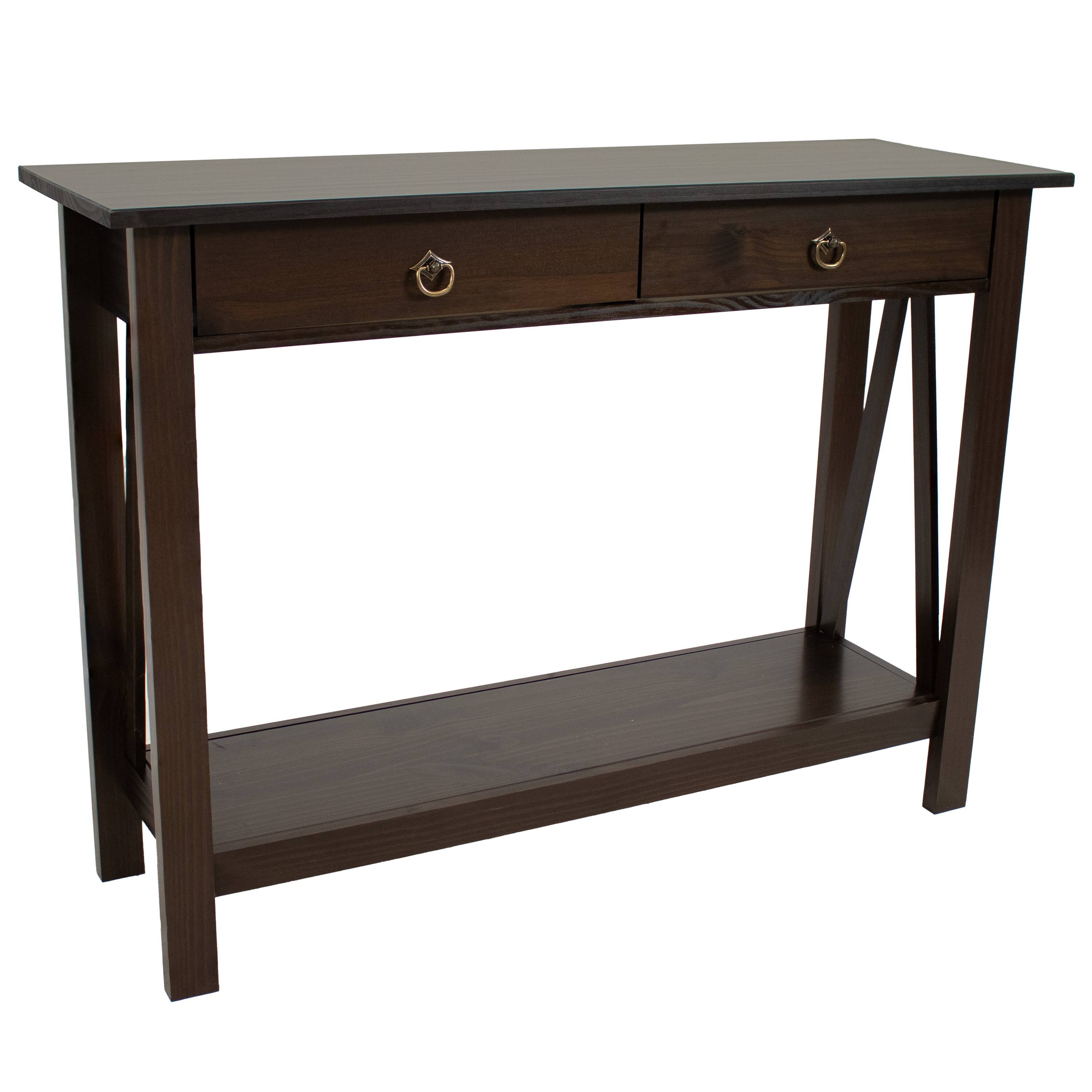 Front. Sunnydaze - Solid Pine 2-Drawer Console Table - 42 in - Dark Brown.