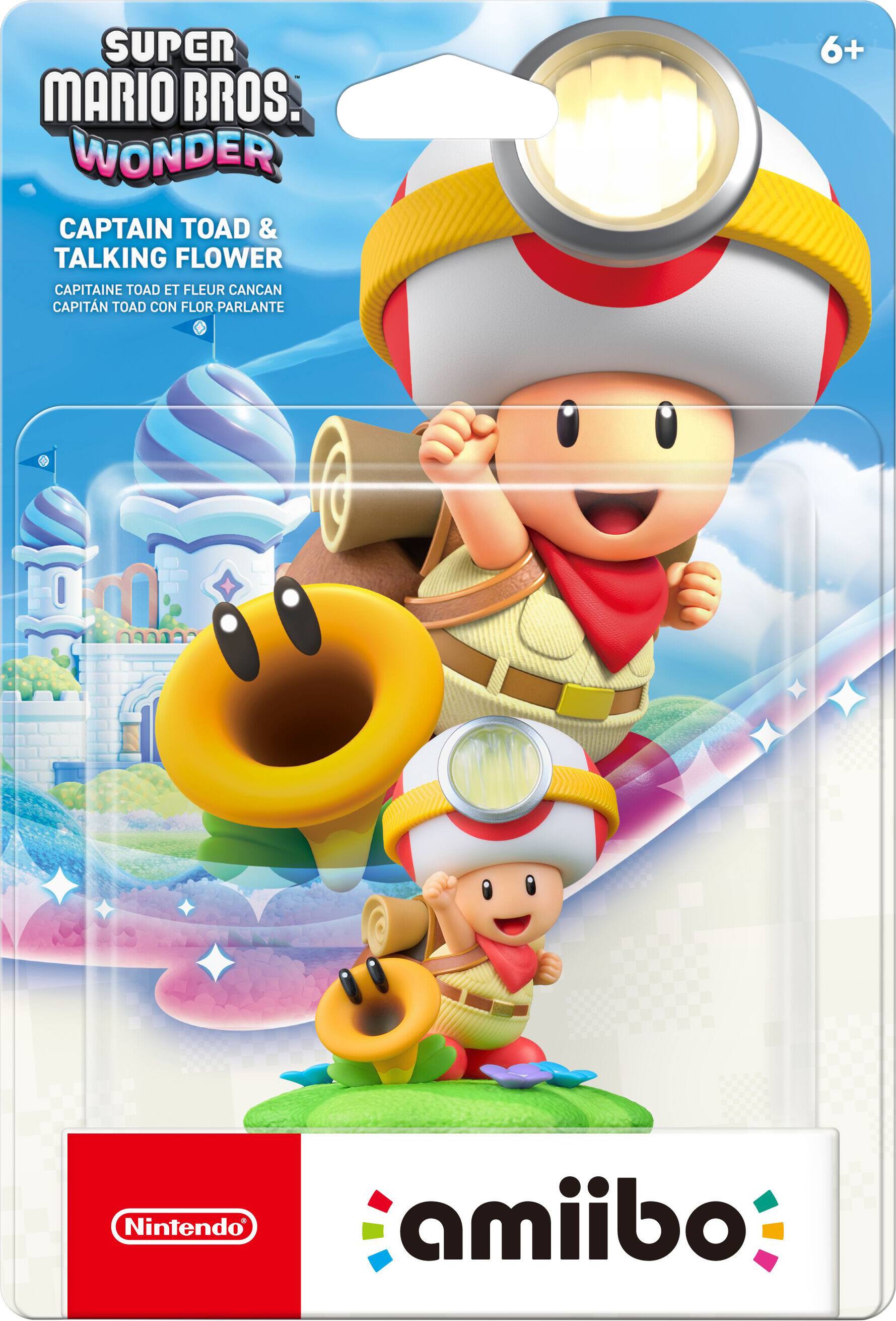 SUPER MARIO BROS. WONDER  
CAPTAIN TOAD & TALKING FLOWER  
CAPITAINE TOAD ET FLEUR CANCAN  
CAPITAN TOAD CON FLOR PARLANTE  
6+  
Nintendo amiibo