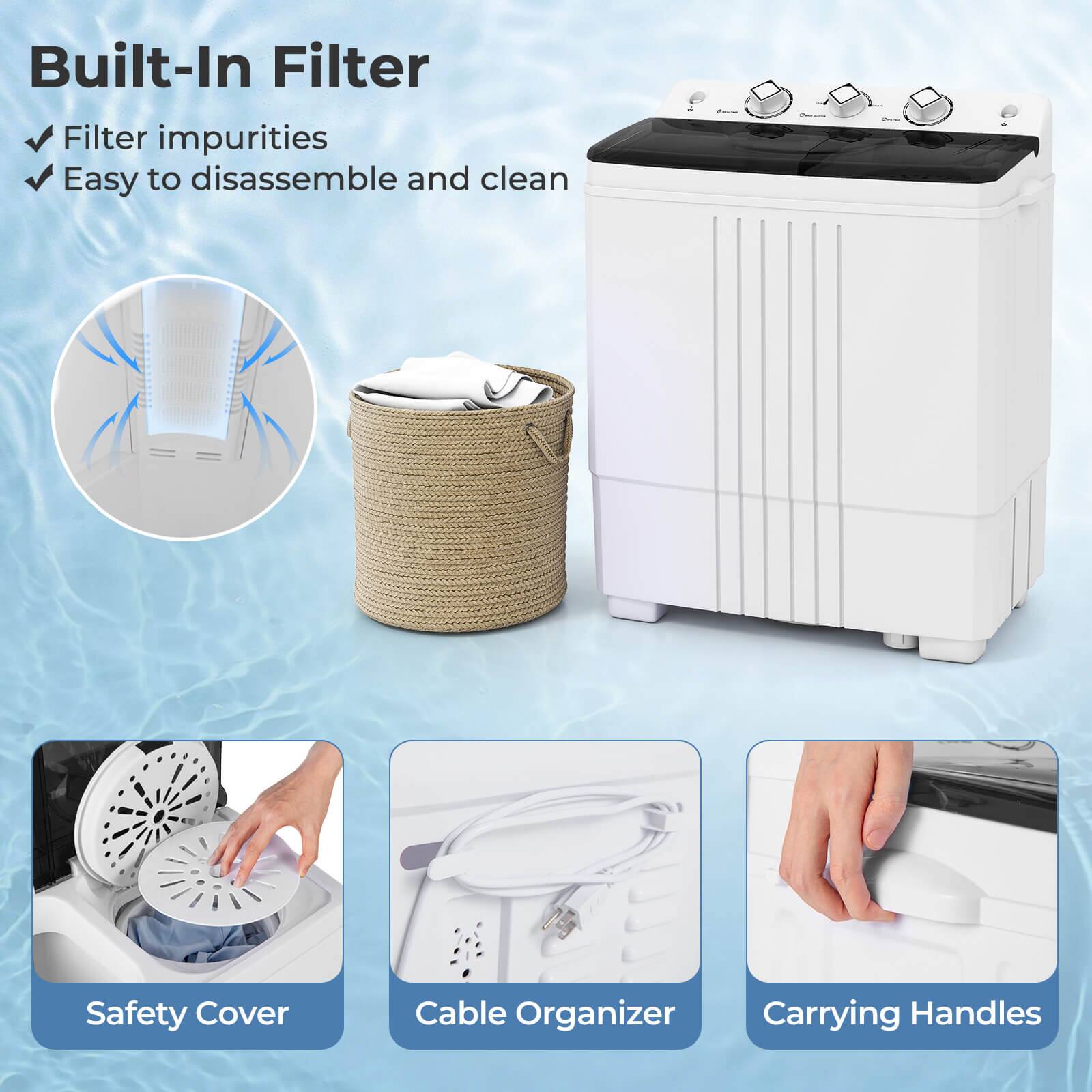 Built-In Filter  
- Filter impurities  
- Easy to disassemble and clean  

Safety Cover  
Cable Organizer  
Carrying Handles