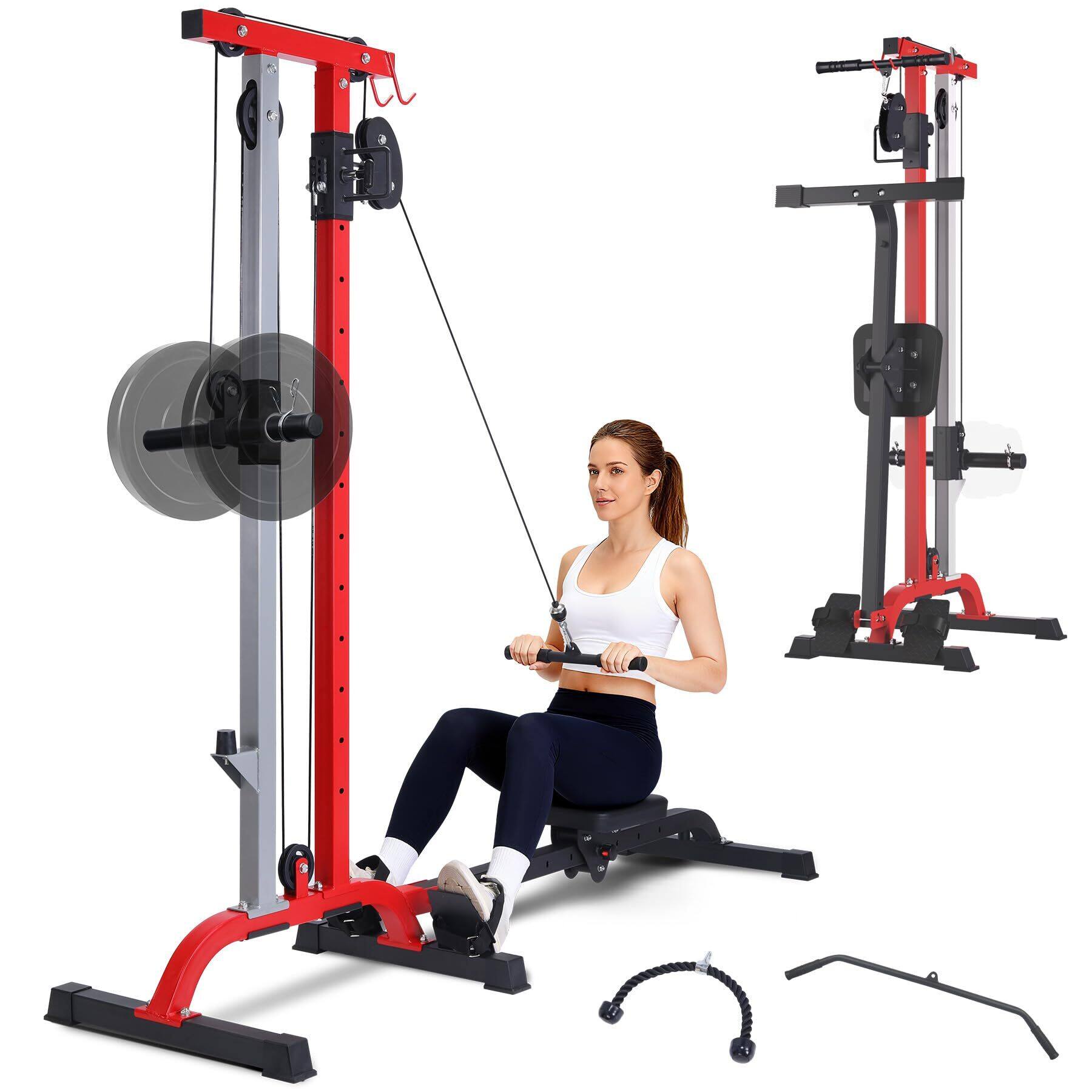 Alt View 6. Babevy - 2 in 1 Rowing Machine, Adjustable LAT Pull Down and Low Row Cable Machine with High and Low Pulley Stations - Red.