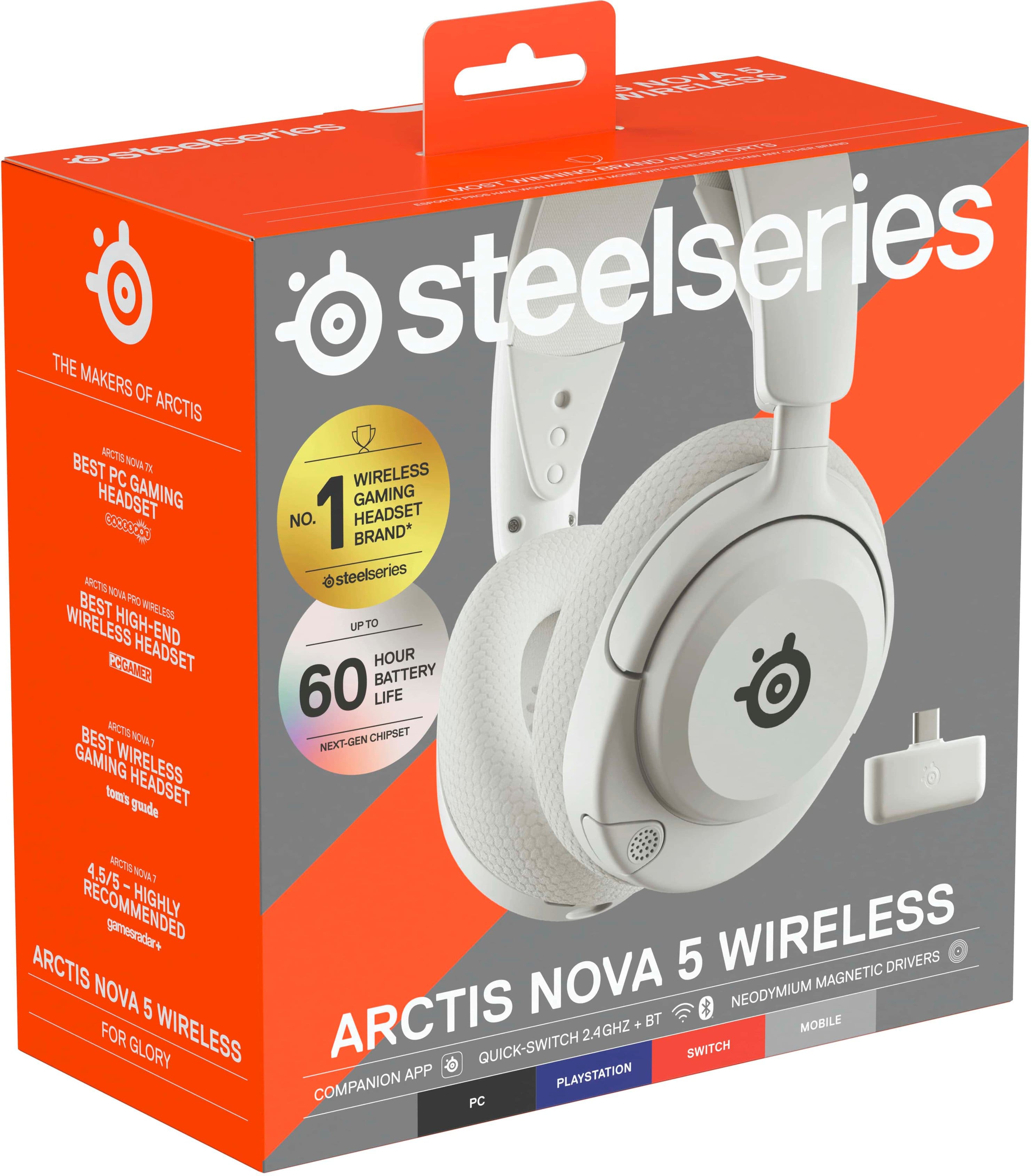The steelseries Arctis Nova 5 Wireless headset is the best PC gaming headset according to the brand. It features a 60-hour battery life, making it perfect for long gaming sessions. The headset is recommended by the brand and is designed for gaming wireless. The Arctis Nova 5 Wireless headset is equipped with a neodymium driver for clear audio and has a magnetic attachment for easy setup. The headset is compatible with PCs and is available in a box.