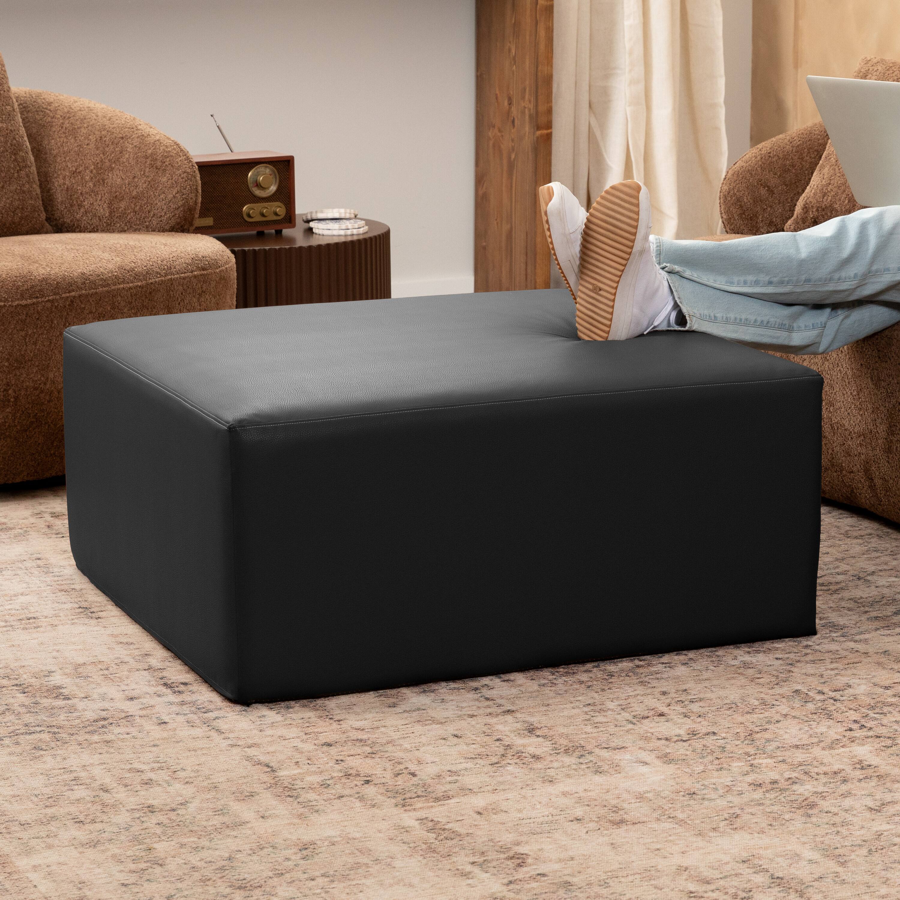 Angle. Jaxx - Jaxx Fairlie Couch Ottoman - Oversized Square Foam Coffee Table Ottoman, 36", Premium Faux Leather, Black - Faux Leather Black.